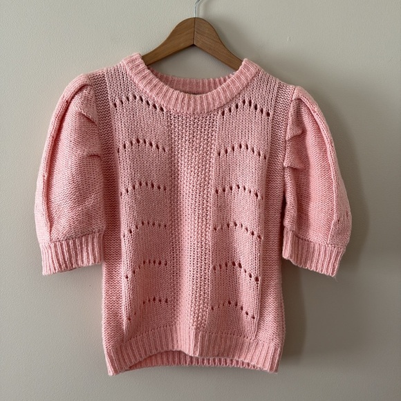 English Factory Short Puff Pleated Sleeve Sweater Chunky Knit Pale Pink Size XS - Picture 3 of 12